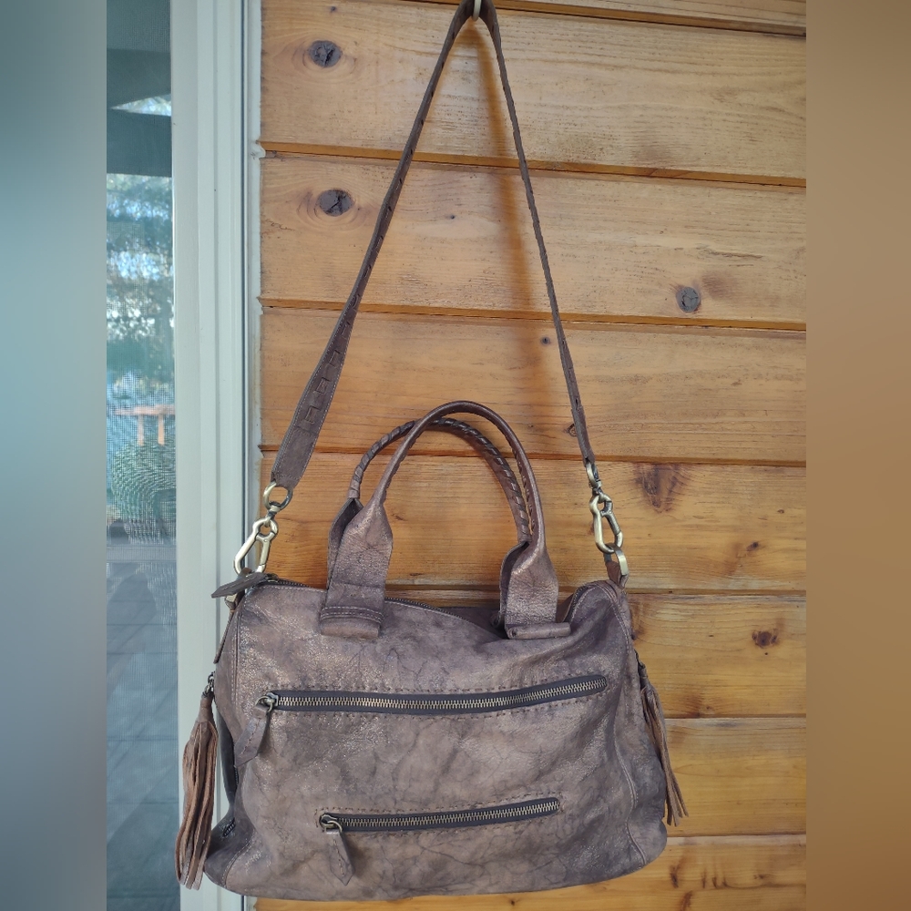 CARLA MANCINI JOEL LARGE HANDBAG BROWN GOLD LEATHER EUC! L@@K!